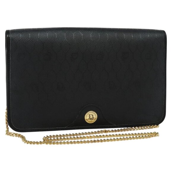 Christian Dior Honeycomb Canvas Chain Shoulder Bag Black Gold Auth 116807 - Picture 1 of 16
